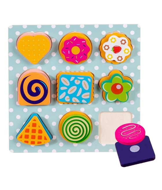 GIOCO ABBINAMENTO SMISTAMENTO FORME LEGNO FORMA DOLCI BISCOTTI BAMBINI