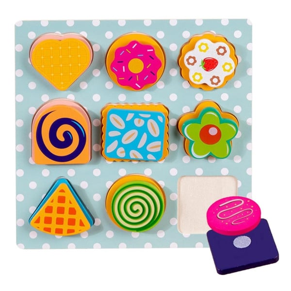 GIOCO ABBINAMENTO SMISTAMENTO FORME LEGNO FORMA DOLCI BISCOTTI BAMBINI