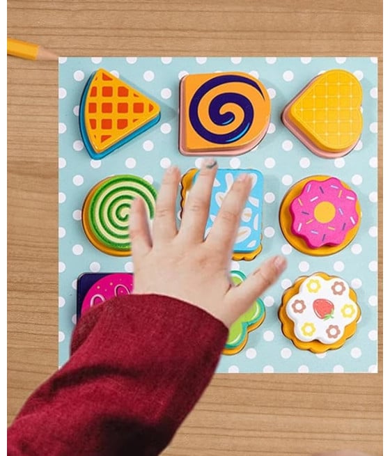 GIOCO ABBINAMENTO SMISTAMENTO FORME LEGNO FORMA DOLCI BISCOTTI BAMBINI