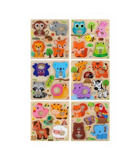 PUZZLE A INCASTRO TEMA ANIMALI GIOCO LEGNO PER BAMBINI EDUCATIVO 32345