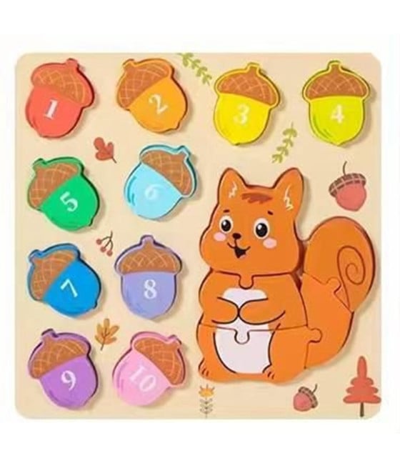 GIOCO CONTEGGIO ABBINAMENTO NUMERI PUZZLE LEGNO SCOIATTOLO BAMBINI 32369