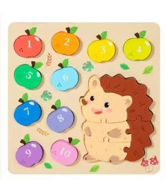 GIOCO CONTEGGIO ABBINAMENTO NUMERI PUZZLE LEGNO RICCIO BAMBINI 32371