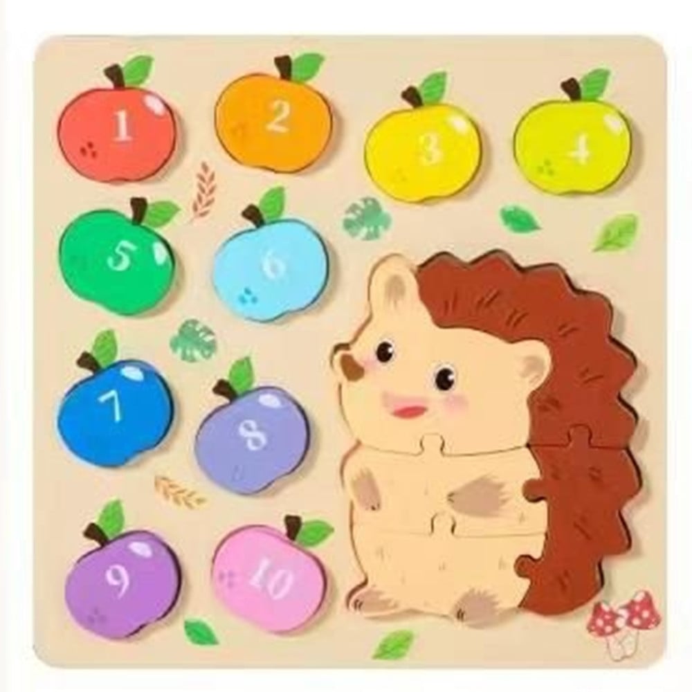 GIOCO CONTEGGIO ABBINAMENTO NUMERI PUZZLE LEGNO RICCIO BAMBINI 32371