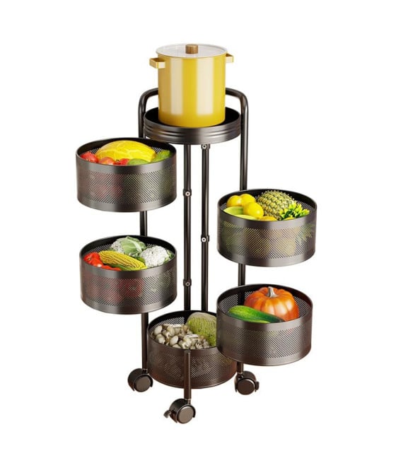 CARRELLO CESTINO RIMOVIBILE FRUTTA VERDURA 5 RIPIANI GIREVOLE CON RUOTE