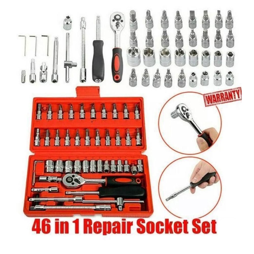 SET KIT 46 PEZZI CHIAVI A BUSSOLA CON CRICCHETTO 1/4" CACCIAVITE ESAGONALE TUBO