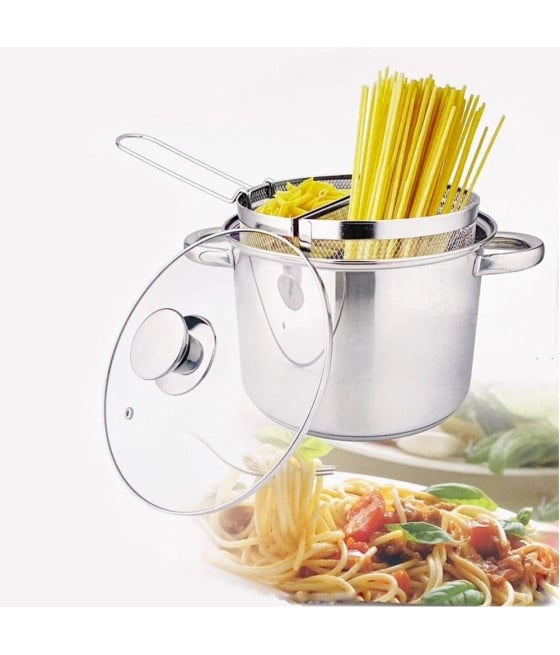 PENTOLA SPAGHETTIERA PASTAIOLA DOPPIO CESTELLO 6LT ACCIAIO TRIPLO FONDO