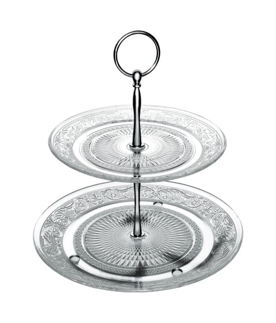 ALZATA IN VETRO 2 PIANI H23CM PER DOLCI FINGER FOOD STUZZICHINI