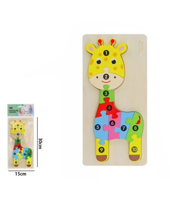 PUZZLE IN LEGNO FORMA GIRAFFA GIOCO EDUCATIVO NUMERI BAMBINI 66953