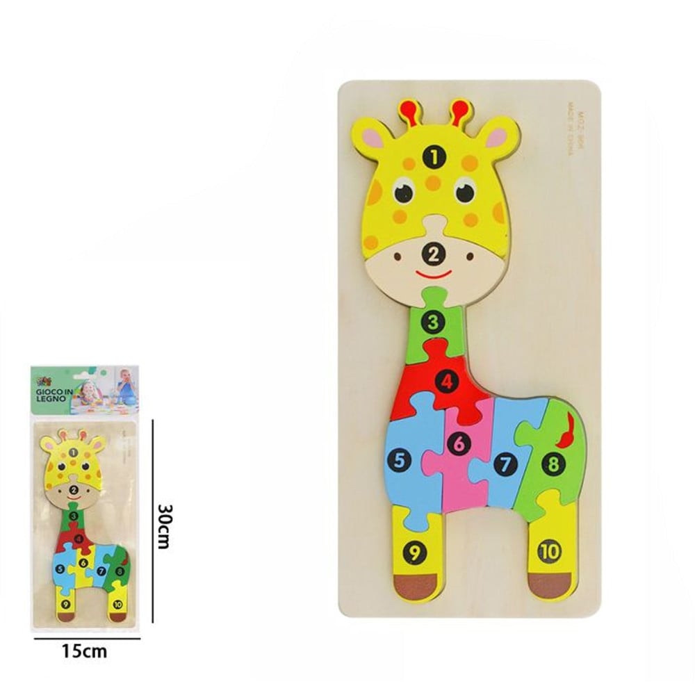 PUZZLE IN LEGNO FORMA GIRAFFA GIOCO EDUCATIVO NUMERI BAMBINI 66953