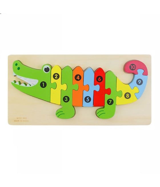 PUZZLE IN LEGNO FORMA COCCODRILLO GIOCO EDUCATIVO NUMERI BAMBINI 66957