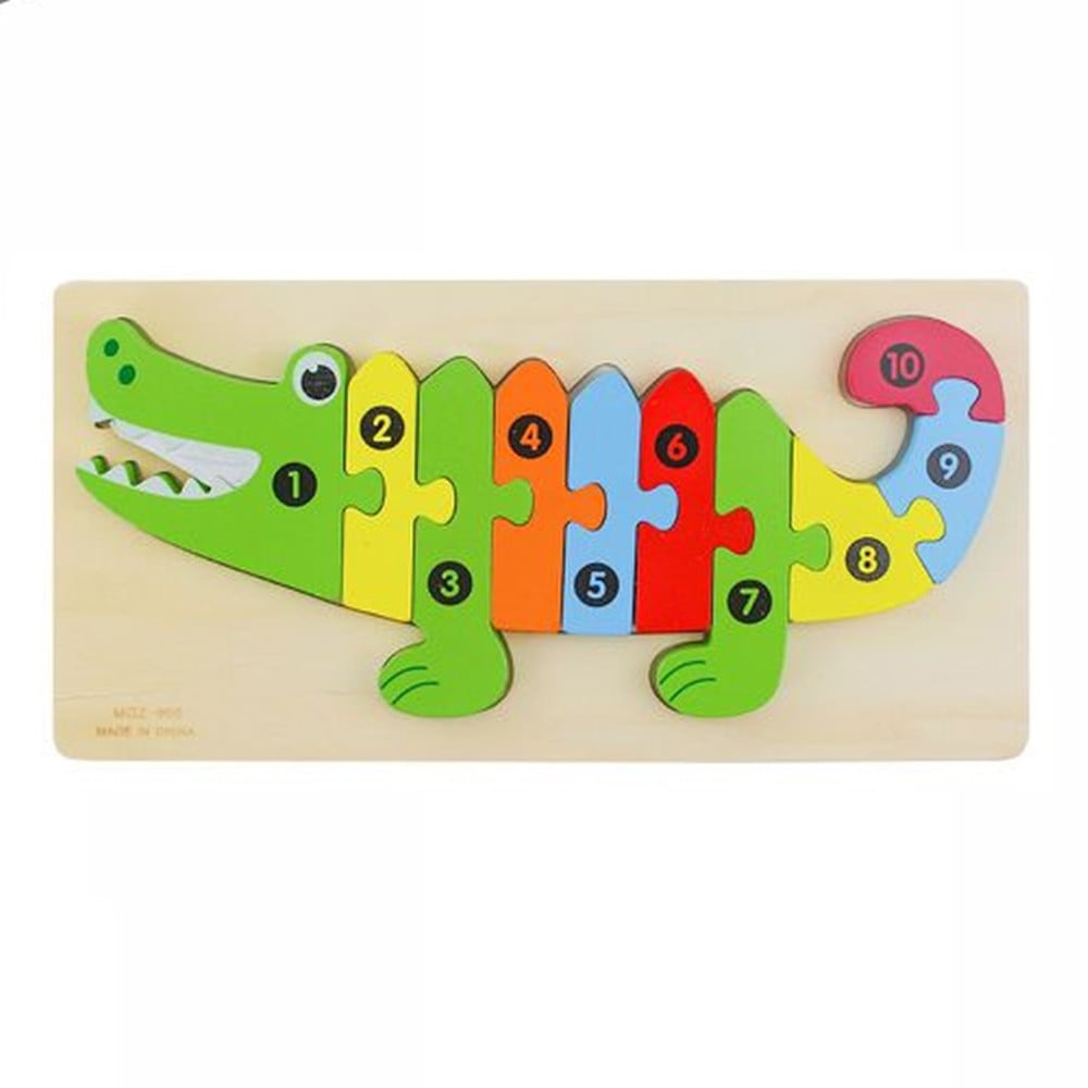 PUZZLE IN LEGNO FORMA COCCODRILLO GIOCO EDUCATIVO NUMERI BAMBINI 66957