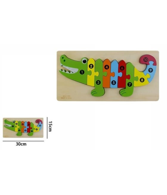 PUZZLE IN LEGNO FORMA COCCODRILLO GIOCO EDUCATIVO NUMERI BAMBINI 66957