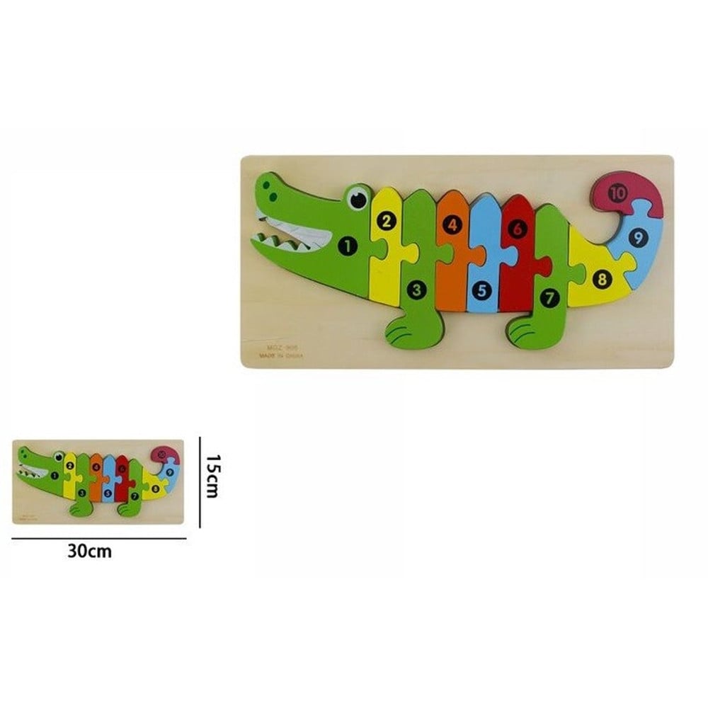 PUZZLE IN LEGNO FORMA COCCODRILLO GIOCO EDUCATIVO NUMERI BAMBINI 66957