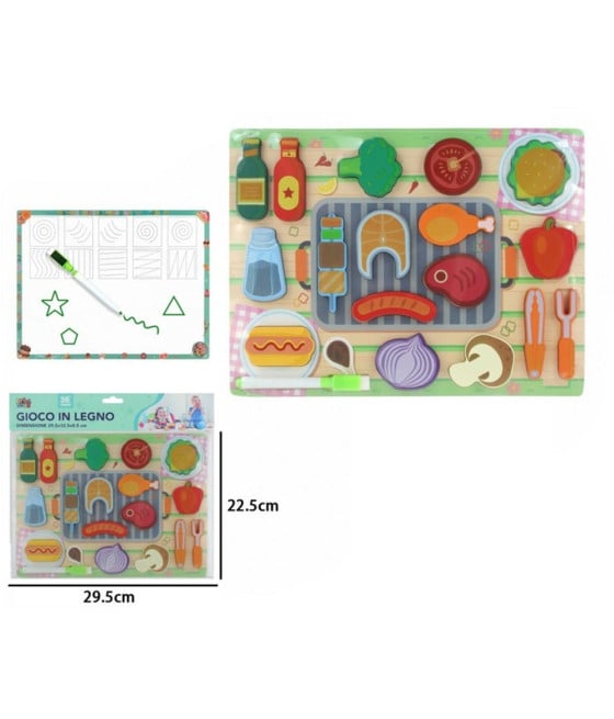 PUZZLE LAVAGNA GIOCO LEGNO REVERSIBILE BAMBINI TEMA BARBECUE CUCINA