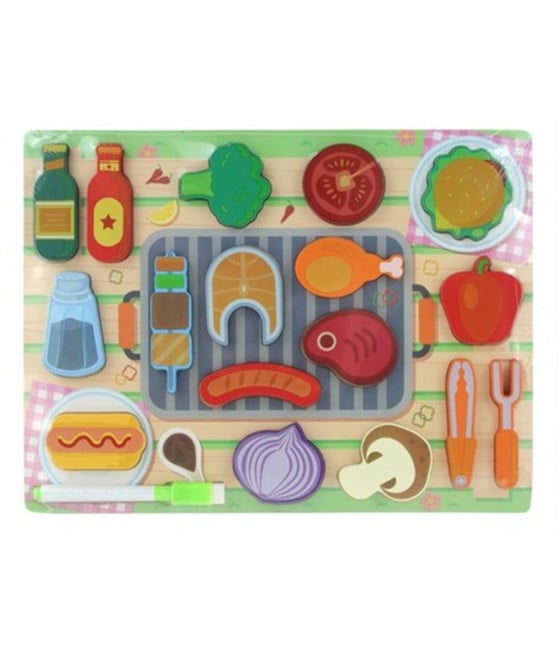 PUZZLE LAVAGNA GIOCO LEGNO REVERSIBILE BAMBINI TEMA BARBECUE CUCINA