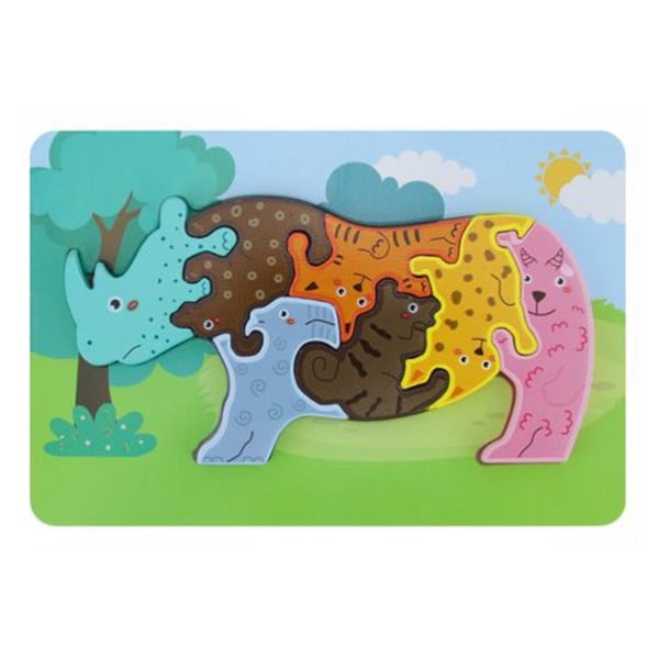 PUZZLE LEGNO FORMA RINOCERONTE RAFFIGURANTE VARI ANIMALI INCASTRO 74371