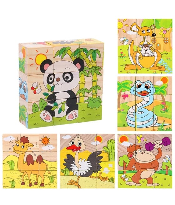 PUZZLE ROMPICAPO CUBI LEGNO PER BAMBINI DESIGN ANIMALI EDUCATIVI 31582