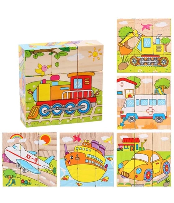 PUZZLE ROMPICAPO CUBI LEGNO PER BAMBINI DESIGN VEICOLI EDUCATIVI 31588