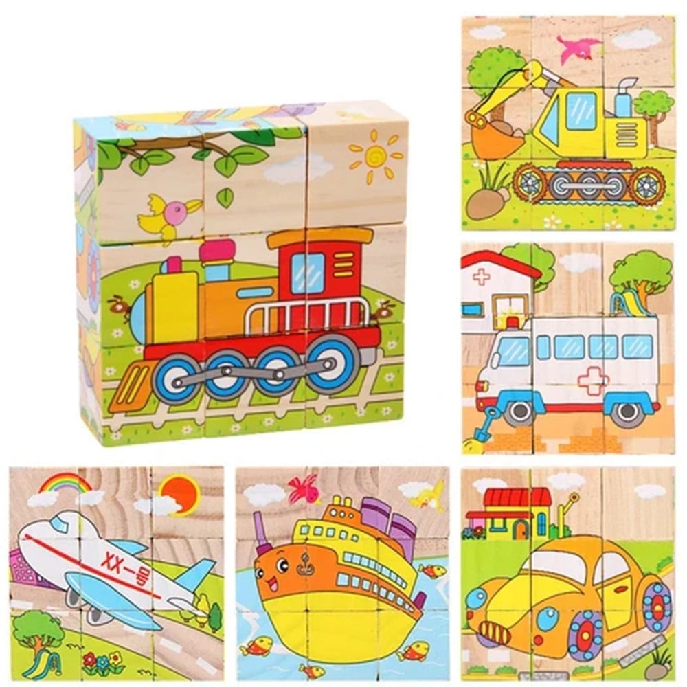 PUZZLE ROMPICAPO CUBI LEGNO PER BAMBINI DESIGN VEICOLI EDUCATIVI 31588