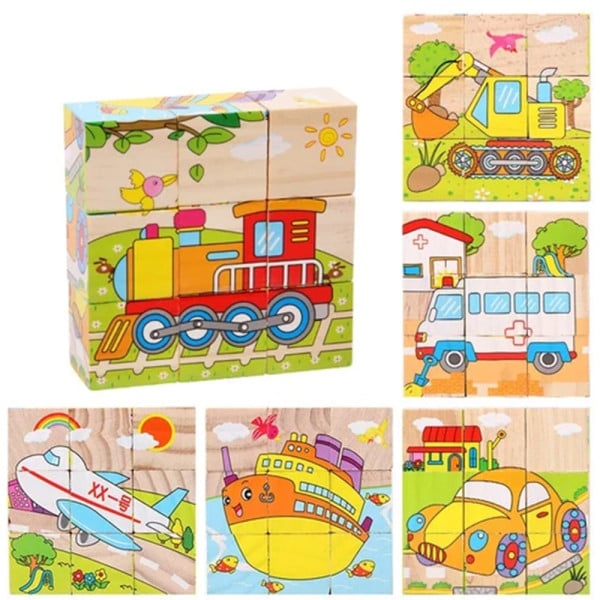 PUZZLE ROMPICAPO CUBI LEGNO PER BAMBINI DESIGN VEICOLI EDUCATIVI 31588