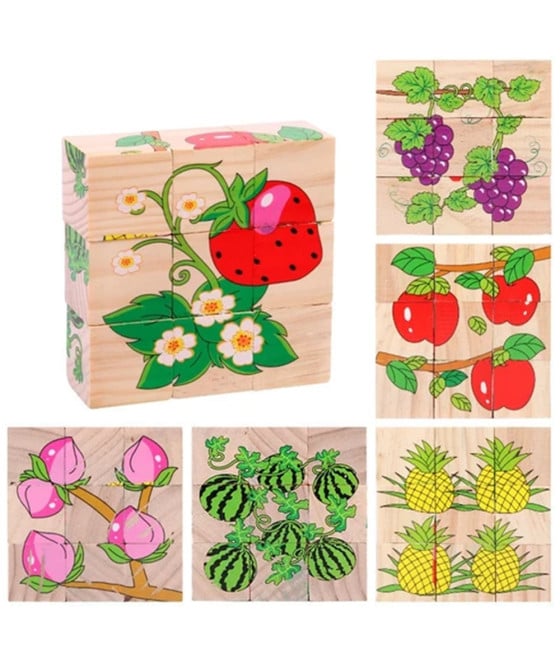 PUZZLE ROMPICAPO CUBI LEGNO PER BAMBINI DESIGN FRUTTA EDUCATIVI 31589