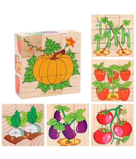 PUZZLE ROMPICAPO CUBI LEGNO PER BAMBINI DESIGN VERDURE EDUCATIVI 31590