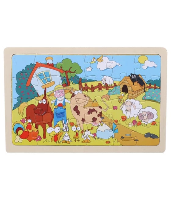 SET 2 PZ PUZZLE EDUCATIVO IN LEGNO TEMA FATTORIA GIOCO BAMBINI 07307