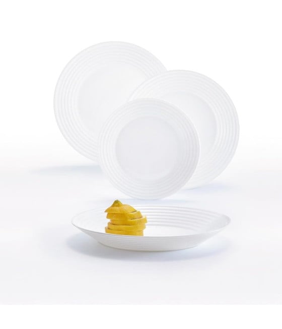 SET SERVIZIO PIATTI TAVOLA BIANCO 18PZ IN VETRO OPALINO DESIGN MODERNO