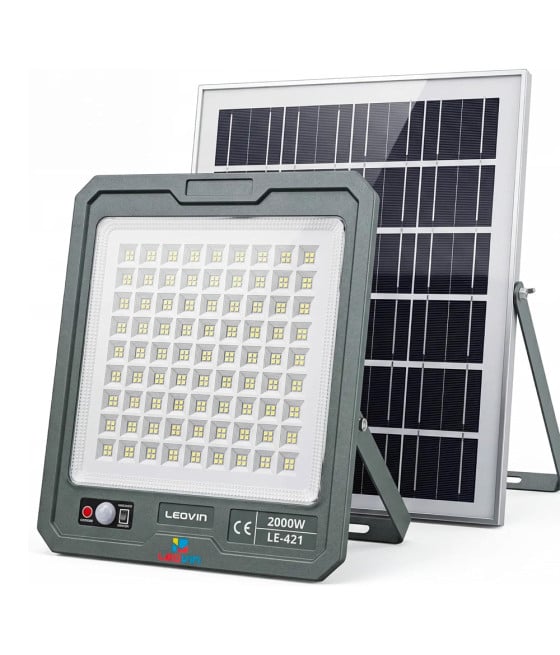 FARO LED 2000W PANNELLO SOLARE 324LED SENSORE MOVIMENTO PIR IP66 LE-421