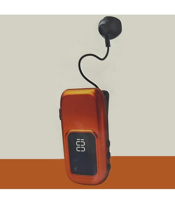 AURICOLARE WIRELESS BLUETOOTH CLIP-ON CAVO RETRATTILE DISPLAY LED K22