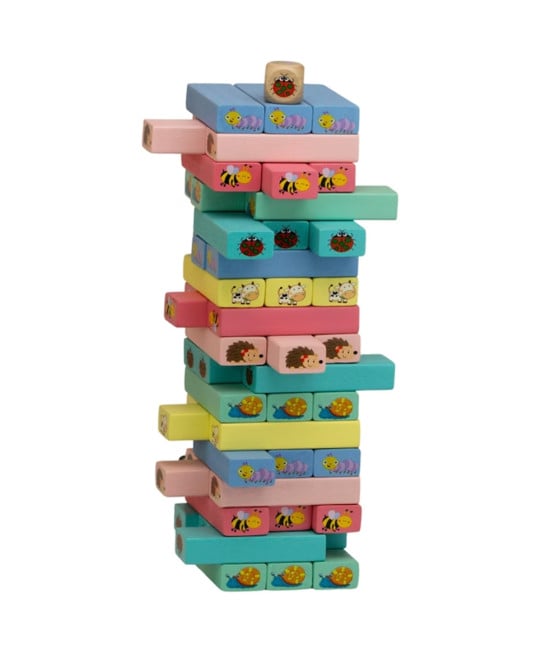 GIOCO JENGA CON DISEGNI ANIMALI 51PZ BLOCCHI IN LEGNO MULTICOLORE 31592