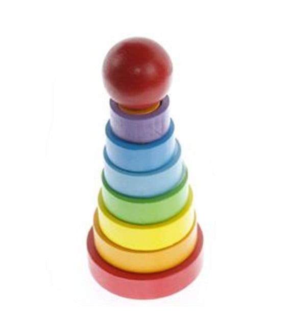 TORRE CONICA GIOCO IN LEGNO PIRAMIDE ANELLI IMPILABILI 14X6CM 07332