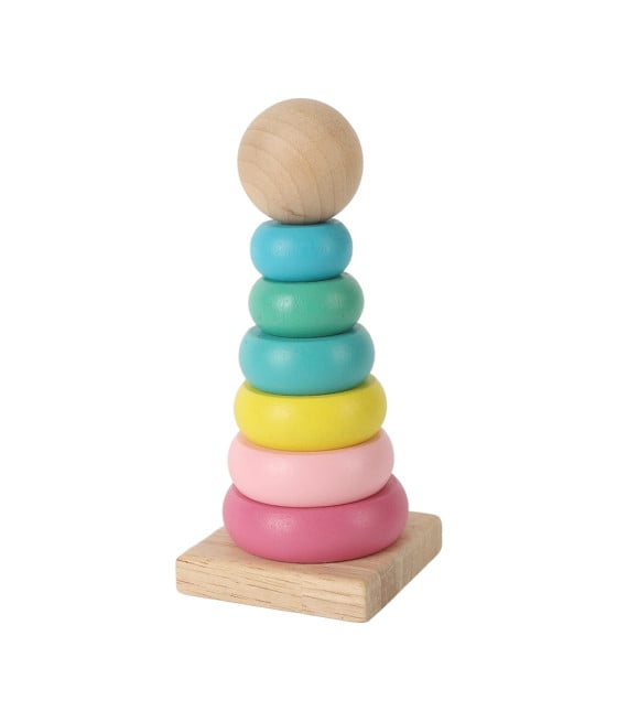 MINI TORRE PIRAMIDE ARCOBALENO LEGNO BASE QUADRATA GIOCO BAMBINI 53563