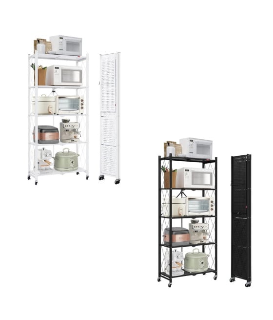 CARRELLO SCAFFALE 5 RIPIANI PIEGHEVOLE PORTATILE IN METALLO CON RUOTE
