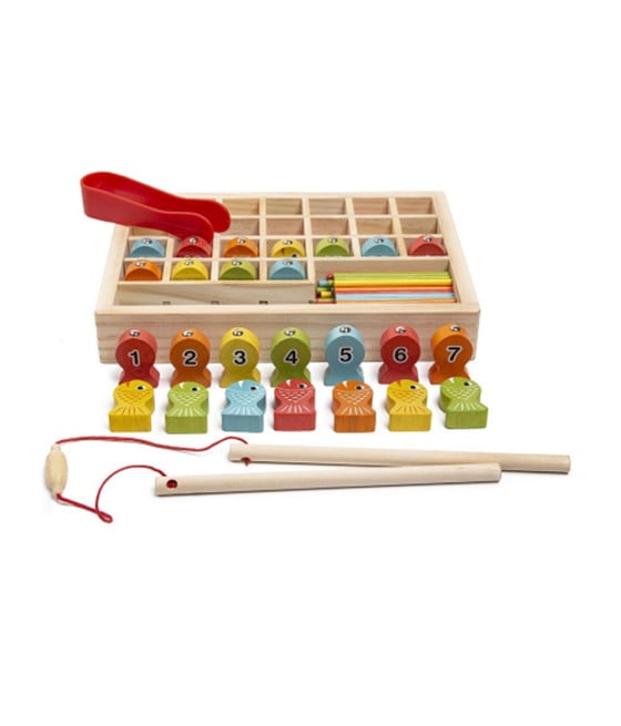 GIOCO PESCA MAGNETICO LEGNO BAMBINI IMPARA CONTARE NUMERI BASTONCINI
