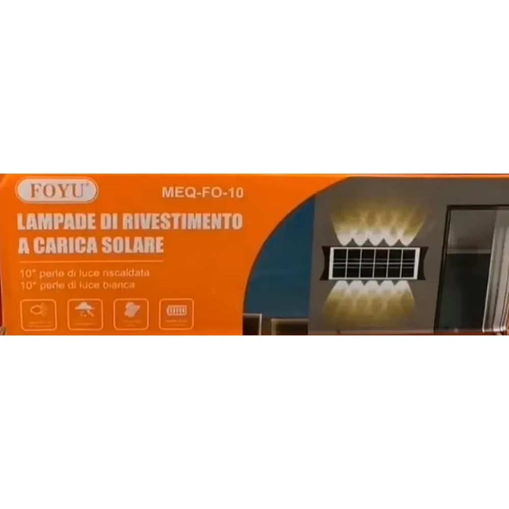 APPLIQUE PARETE DA ESTERNO RICARICA SOLARE BIDIREZIONALE IMPERMEABILE