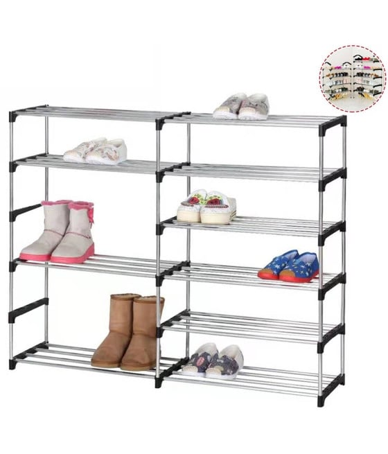 SCARPIERA DOPPIO SCAFFALE MULTIUSO 6 RIPIANI IN METALLO IMPILABILE 71035