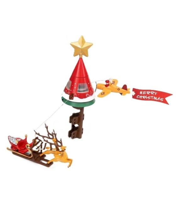 PUNTALE CAPPELLO ROTANTE ALBERO NATALE CON SLITTA RENNA AEREOPLANO