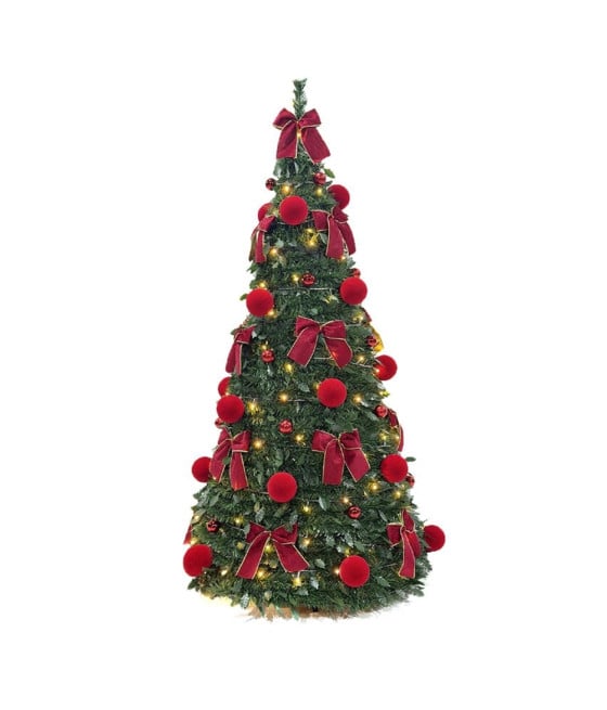 ALBERO NATALE PIEGHEVOLE TELESCOPICO 150CM CON PALLINE FIOCCHI 150 LUCI