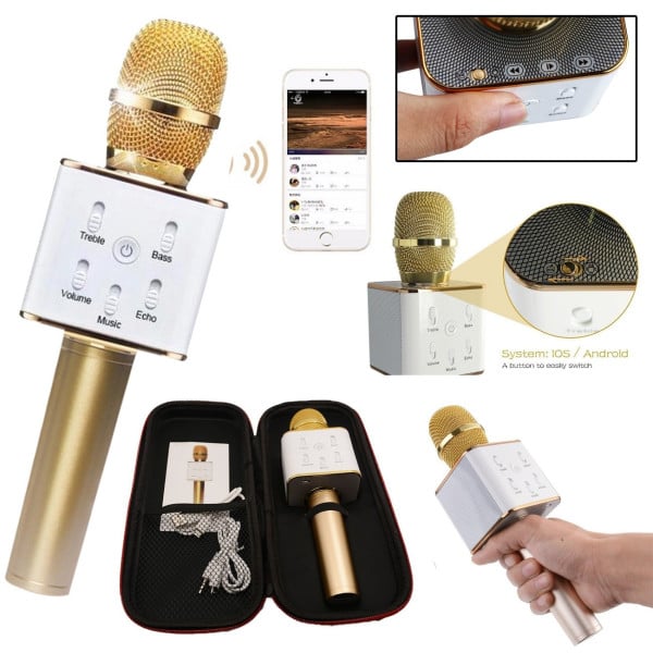 MICROFONO BLUETOOTH WIRELESS DOPPIO ALTOPARLANTE SPEAKER BLUETOOTH PORTATILE