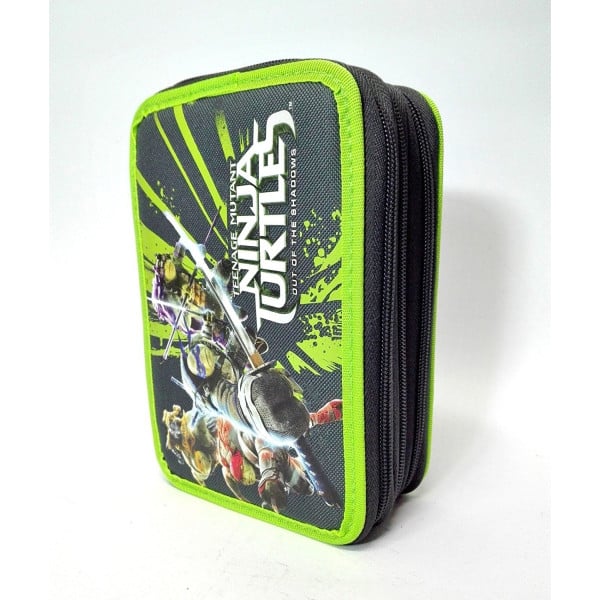 ASTUCCIO 3 ZIP SCOMPARTI CERNIERE TARTARUGHE NINJA TURTLES FANTASIA ACCESSORIATO