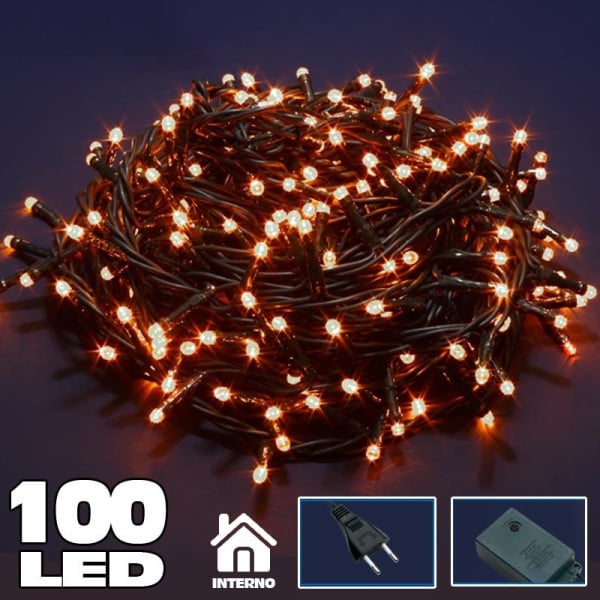CATENA LUMINOSA 100 LUCI LED LUCCIOLE BIANCO CALDO CON CONTROLLER 8 FUNZIONI