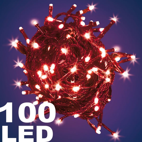 CATENA LUMINOSA 100 LUCI LED LUCCIOLE LUCE ROSSA ROSSO CON CONTROLLER 8 FUNZIONI