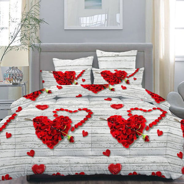 COMPLETO MATRIMONIALE CALDO LENZUOLO 250x290CM MAXI ANGOLI CUORI PETALI ROSA