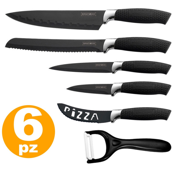 SET 6 COLTELLI CERAMICA ACCIAIO DA CUCINA - NERI ROYALTY LINE ANTIADERENTE