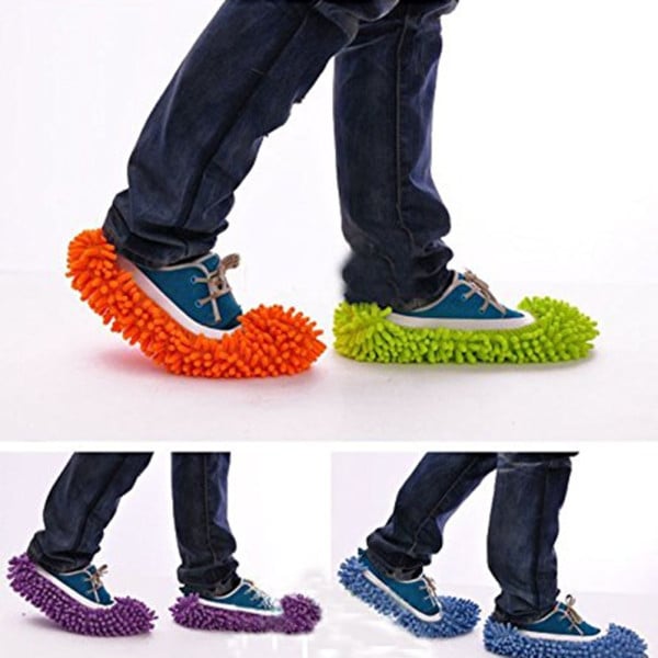 2 PANTOFOLE MOP PULISCI CASA PAVIMENTO IN MICROFIBRA COPRISCARPA CATTURA POLVERE