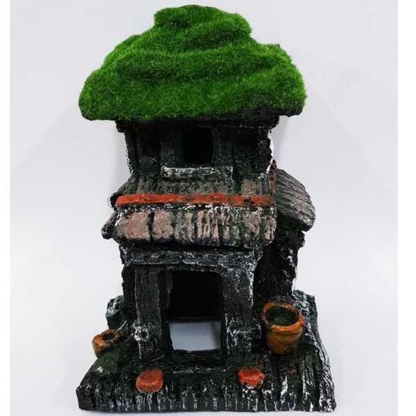 PAGODA PICCOLA CASA ROCCIOSA 10x9x14.5CM SOTTOMARINO ORNAMENTO ACQUARIO PIETRA