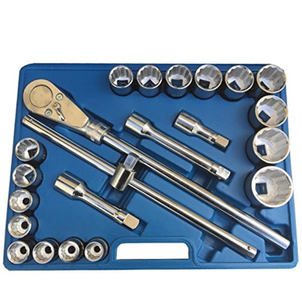 SET 22PZ BUSSOLE GRANDI 3/4" POLIGONALI CRICCHETTO CON LEVA CAMION 19-50mm