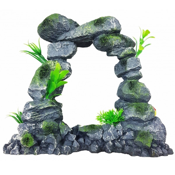 PARETE ARCO ROCCIOSA 28x13x25cm ORNAMENTO ACQUARIO DECORAZIONI PIETRA PER BOLLE