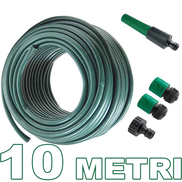 TUBO PER IRRIGAZIONE DA GIARDINO LUNGO 10 METRI CON ACCESSORI DA 1/2" VERDE